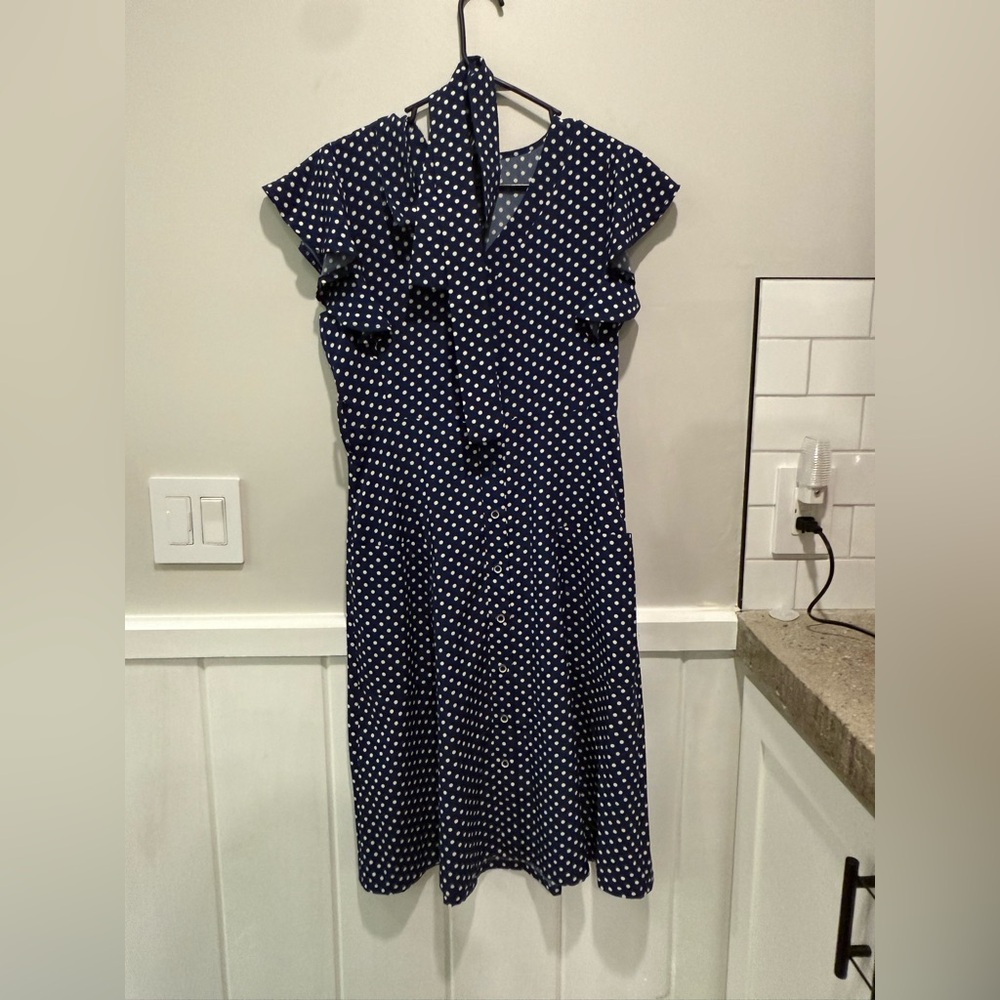 Amazon Blue and White V-Neck Midi Sundress